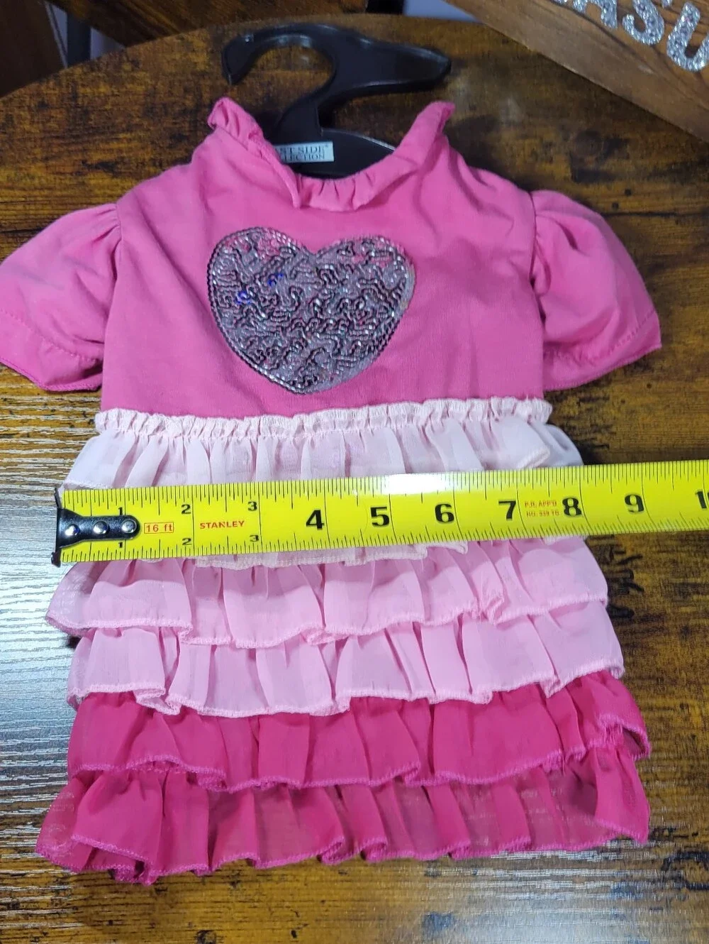 East Side Collection dog size small Pink Ruffled Heart Dress with Sequin Heart